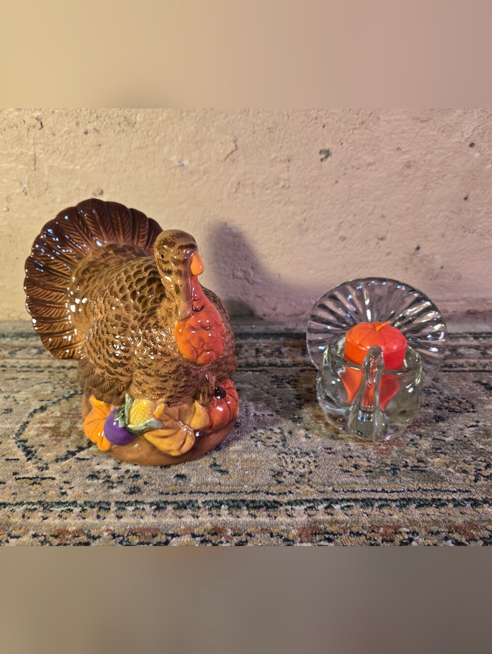 Lot Of 2 Turkey Figurines Croft And Barrow And Avon Glass Candle Holder
